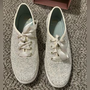 NEW Keds for Kate Spade Champion Cream Glitter Sneakers Sz 8.5